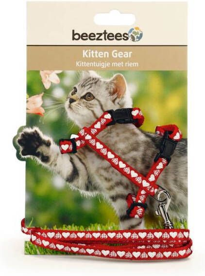 Beeztees Hearts Kittentuigje Rood Nylon 1 20 meter 10 mm