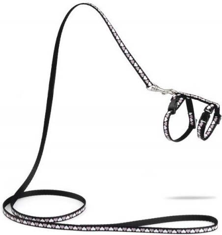 Beeztees Hearts Kittentuigje Zwart Nylon nek 16-25 cm romp 23-36 cm 1 20 meter 10 mm