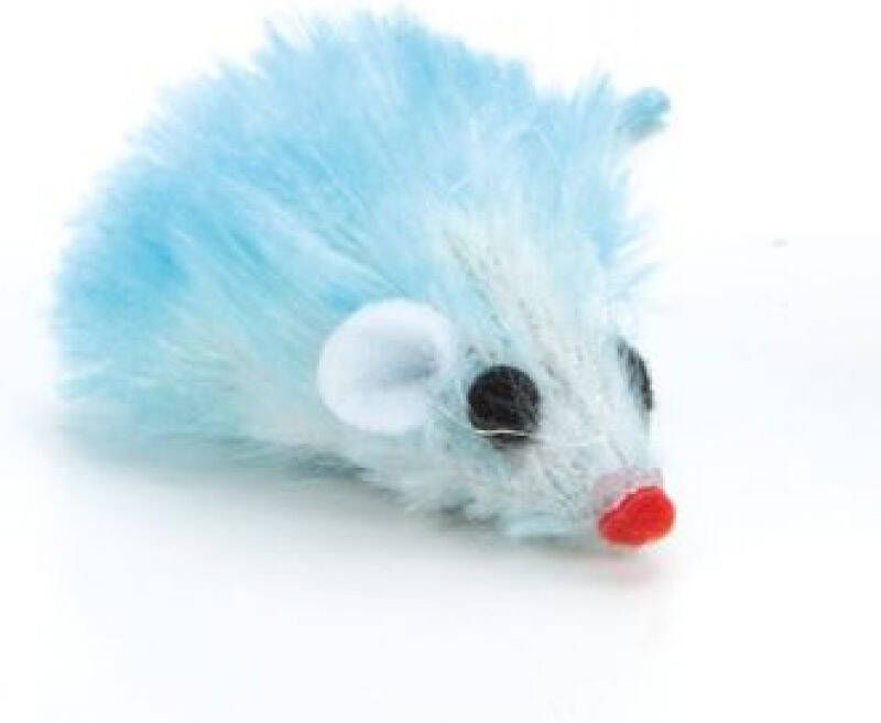 Beeztees Knuffelmuisje speelmuis Blauw Wit 4 cm 1 stuk