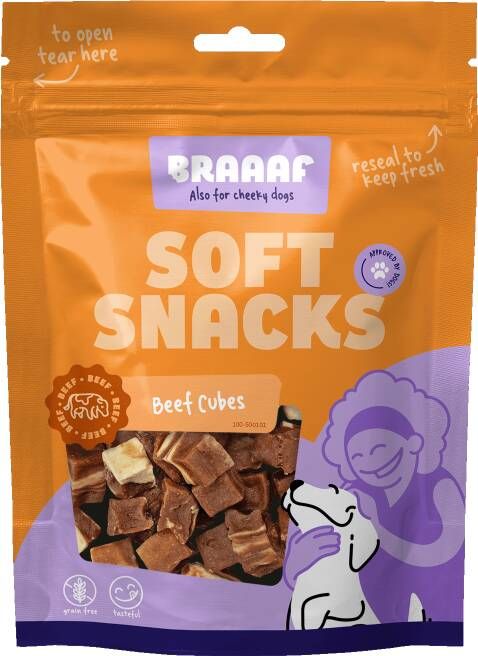 Braaaf Soft snacks Blokjes Hondensnack Rund Vis 130 gram