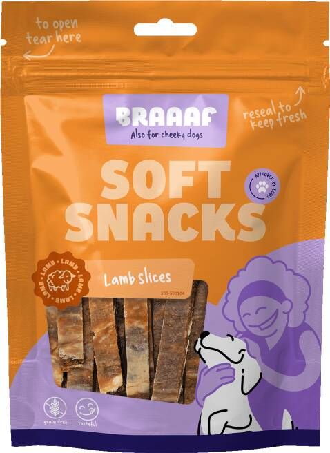Braaaf Soft snacks Reepjes Hondensnack Lam Vis 85 gram