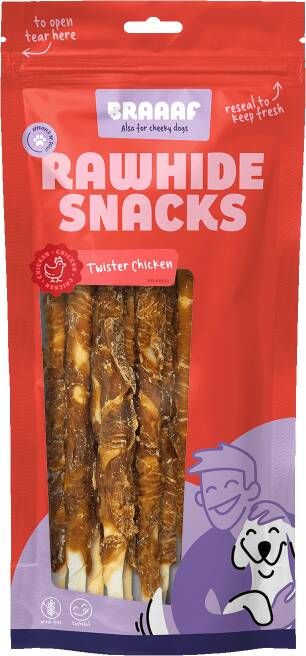 Braaaf Twister Hondensnack Kip 25 cm 8 stuks