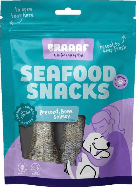 Braaaf Vissnack Geperste Zalmhuid Hondensnack Zalm 12 cm 2 stuks