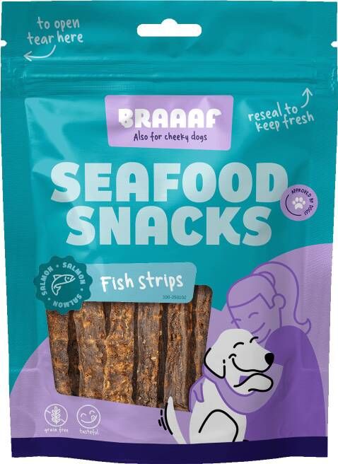 Braaaf Vissnack Visstrip Hondensnack Zalm 12 cm 70 gram