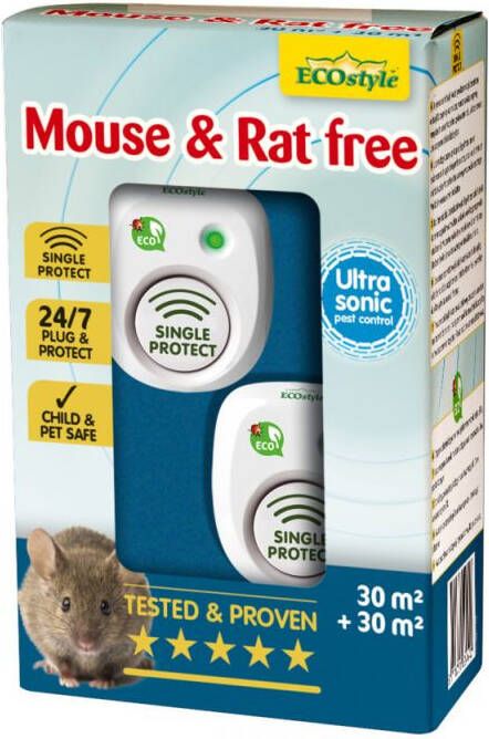 ECOstyle Mouse & Rat free 30+30 m² Ultrasoon muizenverjager 60 m² doos 1 stuk