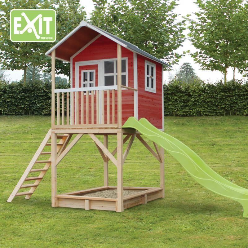 EXIT Toys EXIT Loft 700 speelhuisje met glijbaan + zandbak rood - Foto 5