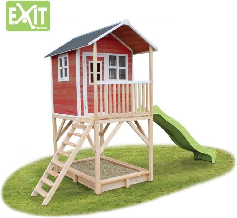 EXIT Toys EXIT Loft 700 speelhuisje met glijbaan + zandbak rood - Foto 6