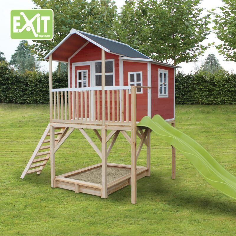 EXIT Toys EXIT Loft 750 speelhuisje groot met glijbaan + zandbak rood - Foto 4