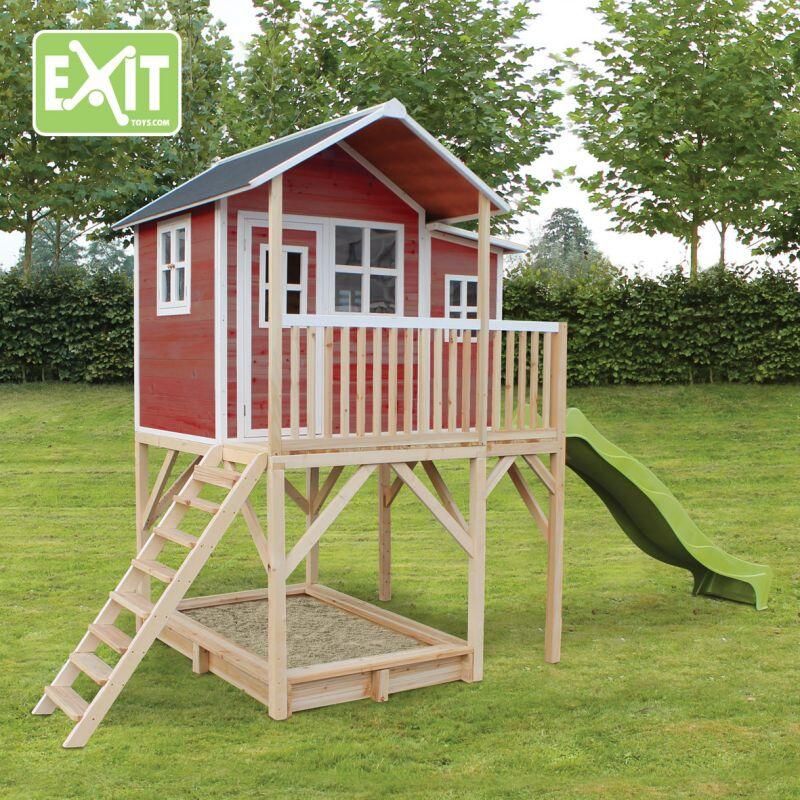 EXIT Toys EXIT Loft 750 speelhuisje groot met glijbaan + zandbak rood - Foto 5