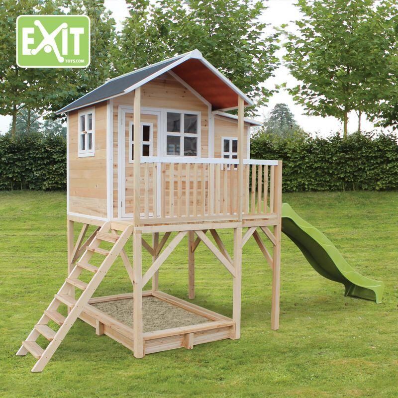 EXIT Toys EXIT Loft 750 speelhuisje groot met glijbaan + zandbak naturel - Foto 4