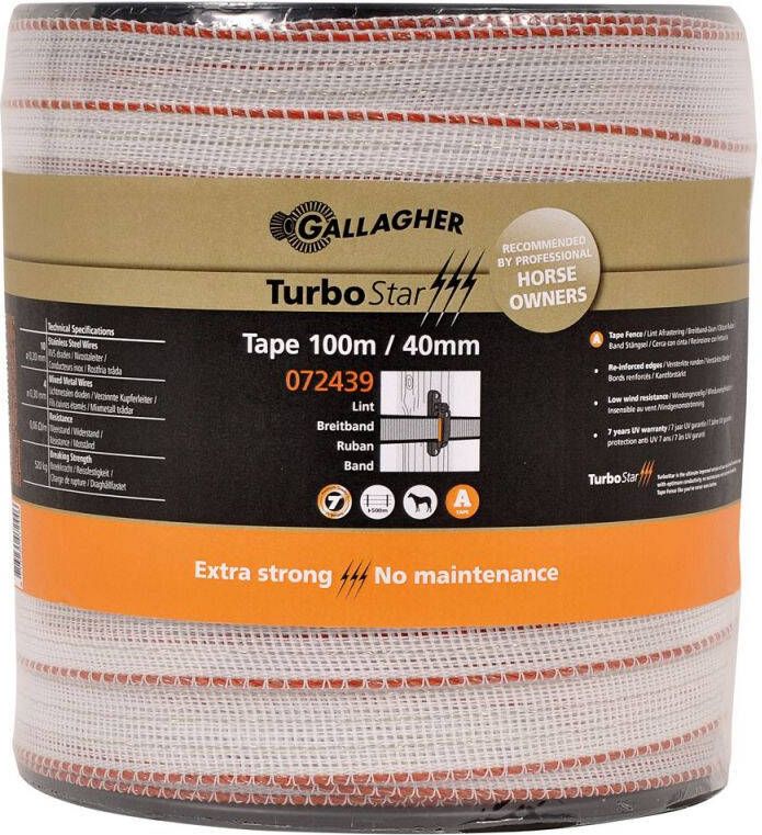 Gallagher TurboStar tape 40mm 100m (Kleur: wit)