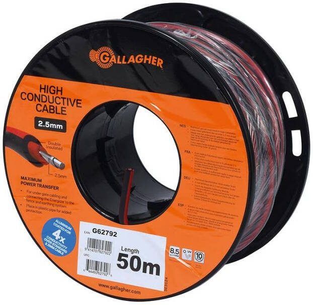 Gallagher Grondkabel 2.5mm XL Hoge geleiding rood 50m 8 4 Ohm km