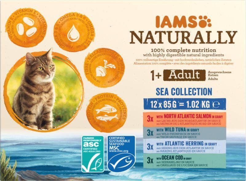 Iams Adult Sea Collection Kattenvoer 12x85 gram Zalm Tonijn 1 02 kg