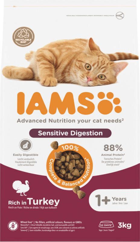 Iams Sensitive Digestion Kattenvoer Kip Kalkoen 3 kg