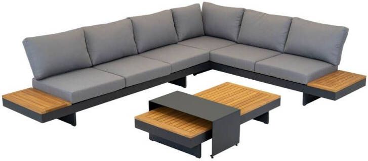 Lesliliving Lesli Living Barbados hoek loungeset 5-delig aluminium + teakhout 323x245cm Natural Teak 6 personen