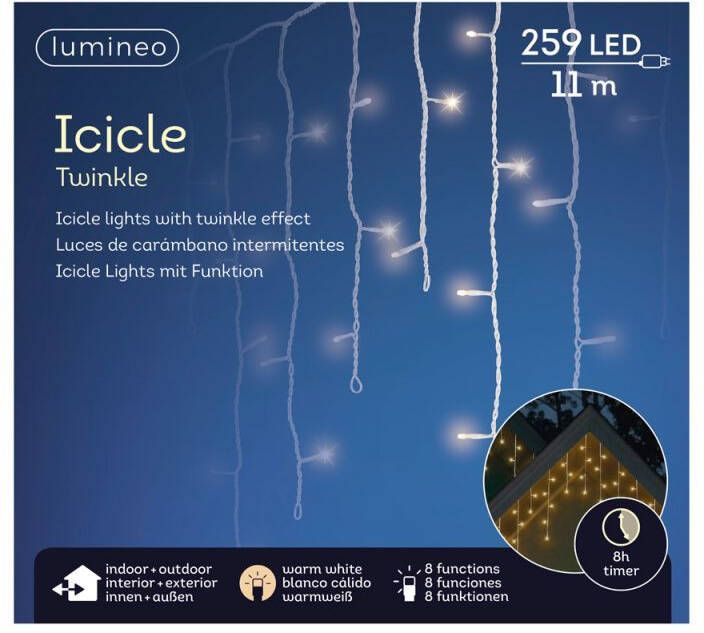 Lumineo LED Twinkle Icicle IJspegelverlichting 259 lampjes Warm wit 11 m