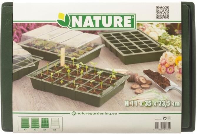 Merkloos Sans marque Set van 4x stuks kweekbakjes kweekkasten met deksel 10 x 35 x 23 cm Propagator Moestuinbak Inclusief tray met 18 kweekpotjes - Foto 4
