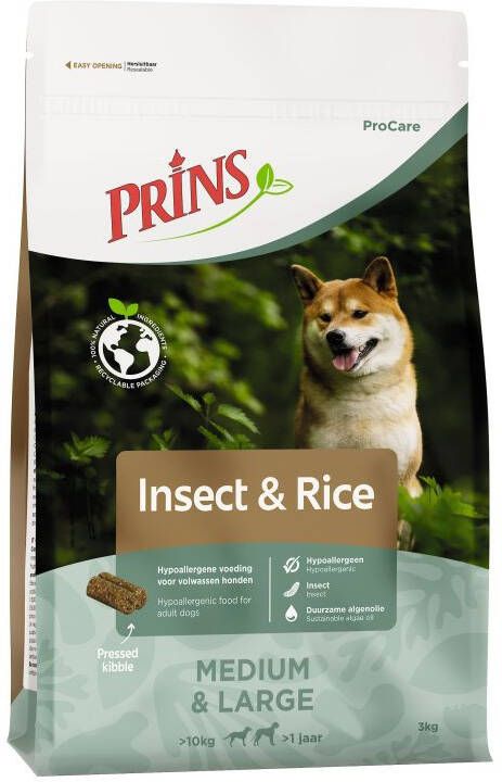 Prins Procare Medium Large Geperste brok Hondenvoer Insecten Rijst