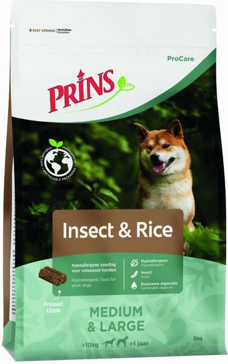 Prins Procare Medium Large Geperste brok Hondenvoer Insecten Rijst