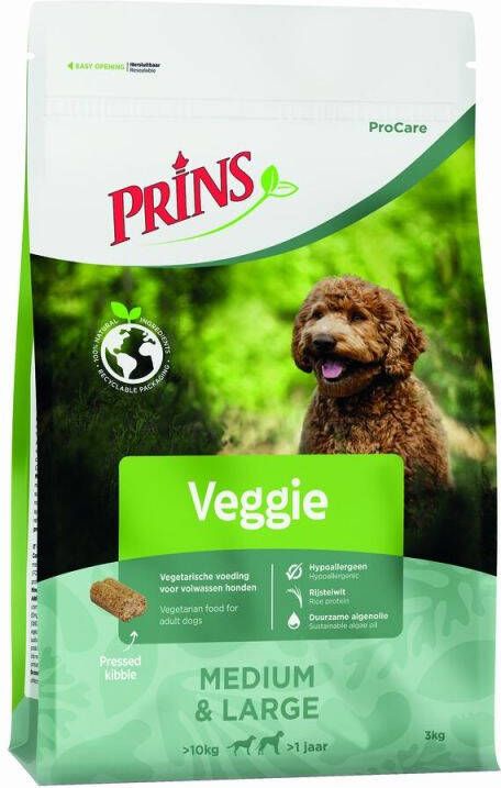 Prins Procare Veggie Medium Large Geperste brok Hondenvoer Mais Rijst 3 kg