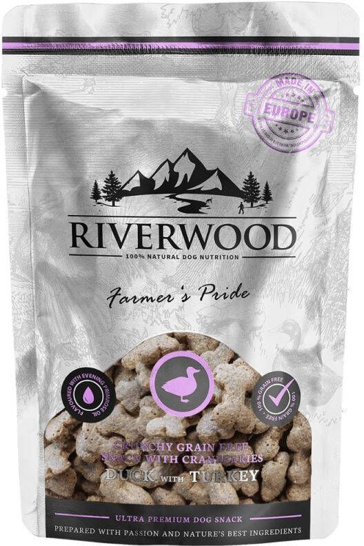 Riverwood Farmer's Pride Crunchy Hondensnack Eend Kalkoen Zak 200 gram