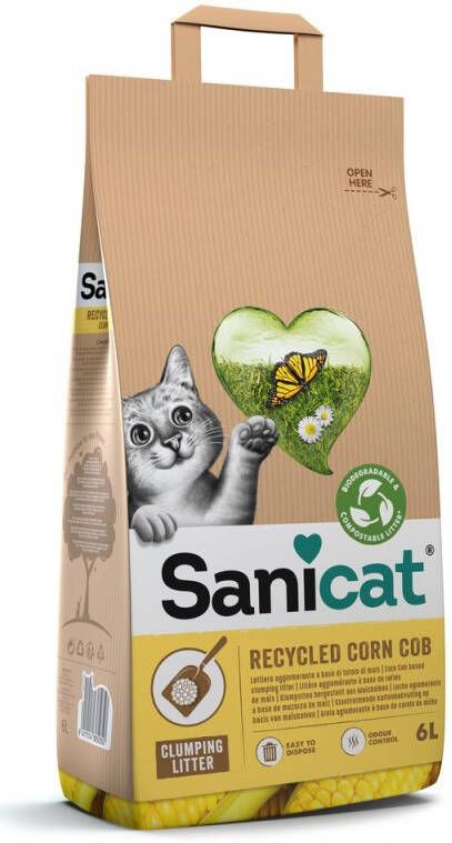 Sanicat 100% Corn Cob Kattenbakvulling Fijn 6 L