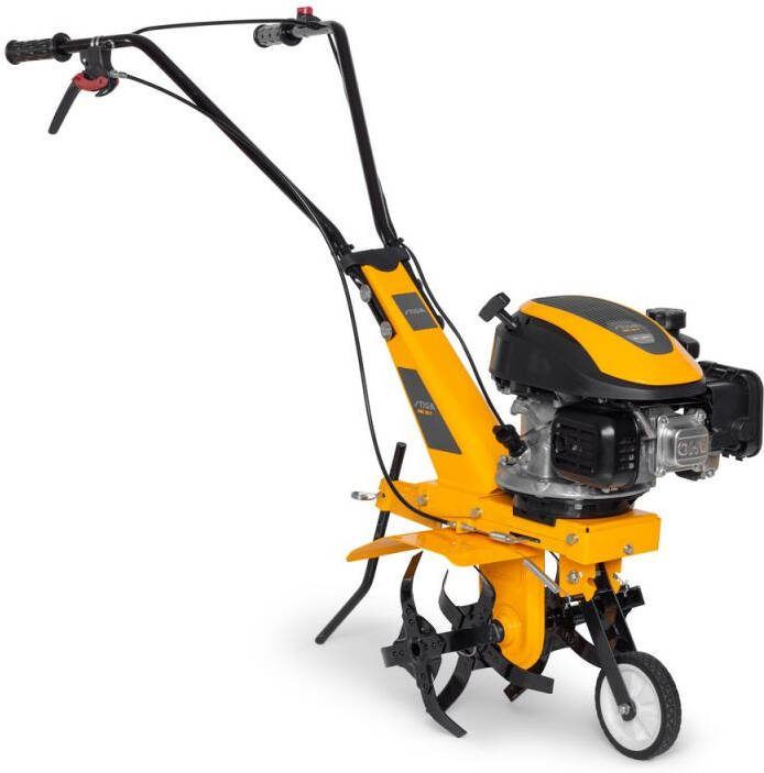 Overig Roterende Tuinfrees Met 123 Cc Benzinemotor 36 Cm Werkbreedte En 12 Cm Werkdiepte Uitgerust Met 4 Metalen Rotoren En 1 Transportwiel Vooraan.