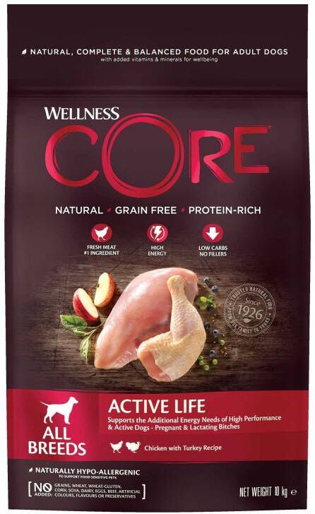 Wellness Core Adult Active Life Hondenvoer Kip 10 kg