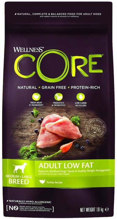 Wellness Core Adult Low Fat Medium-Large- Breed Hondenvoer Kalkoen 1 8 kg