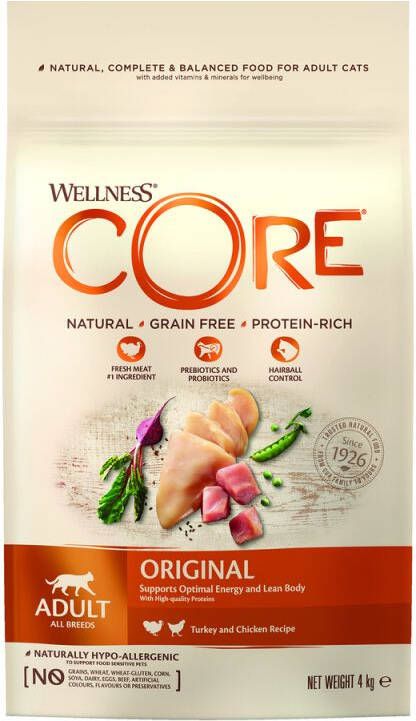 Wellness Core Adult Original Kattenvoer Kalkoen Kip 4 kg