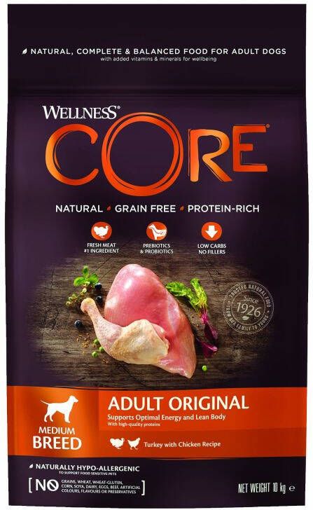 Wellness Core Adult original Medium-Breed Hondenvoer Kalkoen Kip 10 kg