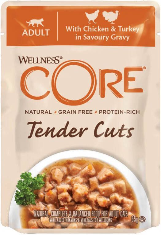 Wellness Core Tender Cuts Kattenvoer Kip Kalkoen 85 gram