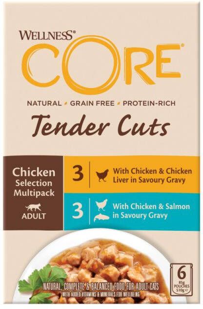 Wellness Core Tender Cuts Kattenvoer Kip Zalm 0 006 kg