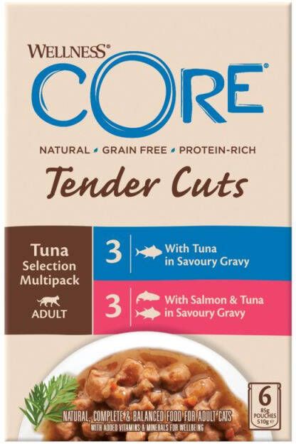 Wellness Core Tender Cuts Kattenvoer Tonijn Zalm 0 006 kg