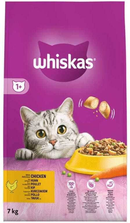 Whiskas 1+ Adult Droge Brokjes Kattenvoer Kip 7 kg