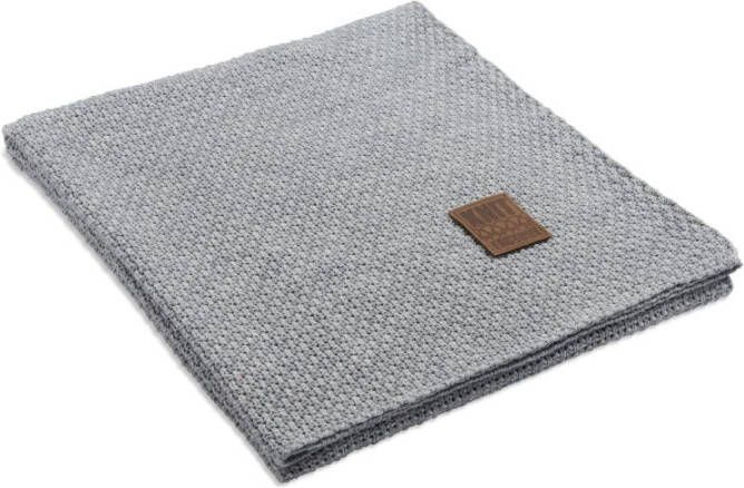 Knit Factory Jesse Gebreid Plaid Woondeken plaid Wollen deken Kleed Licht Grijs 160x130 cm