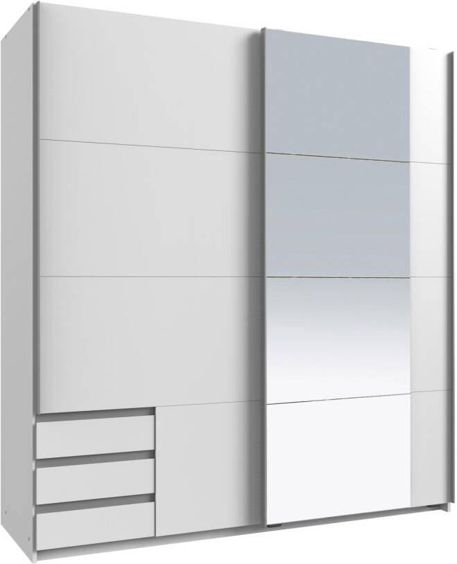 Woonexpress Kledingkast Elsen Hout Wit 179 x 198 x 64 cm (BxHxD) Schuifdeurkast 3 Laden Spiegel Inclusief Roedes en Planken - Foto 11