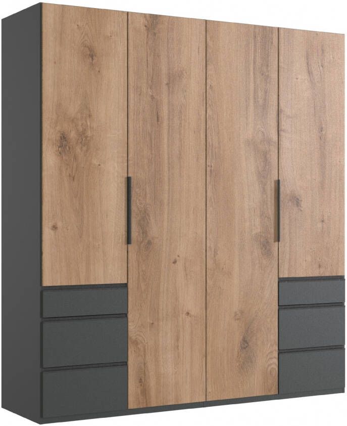 Woonexpress Kledingkast Oss MDF Naturel 200 x 236 x 58 cm (BxHxD) Draaideurkast 4 Deuren 6 Laden Hang-legkast - Foto 2
