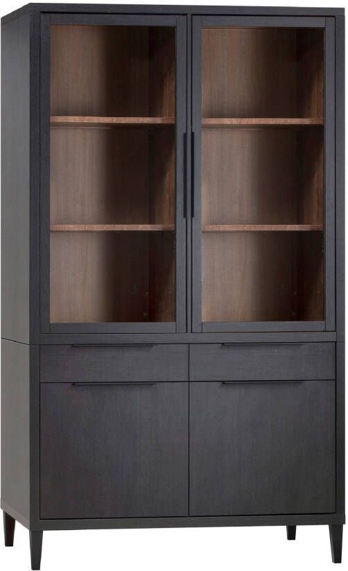 Woonexpress Vitrinekast Zwanenburg MDF Zwart 125 x 212 x 48 cm (BxHxD) 4 Draaideuren 2 Laden - Foto 3