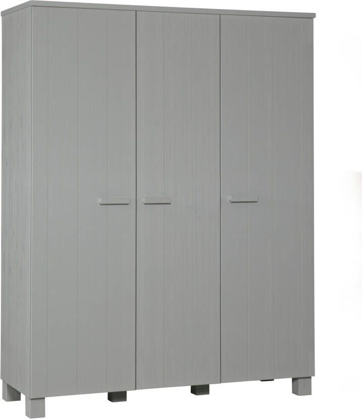 WOOOD | Dennis 3-deurs Kast Grenen Betongrijs Geborsteld | Slaapkamerkasten | KledingkastLinnenkast - Foto 7