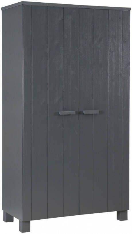 WOOOD | Dennis Kast Grenen Steel Grey Geborsteld | Slaapkamerkasten | KledingkastLinnenkast - Foto 8